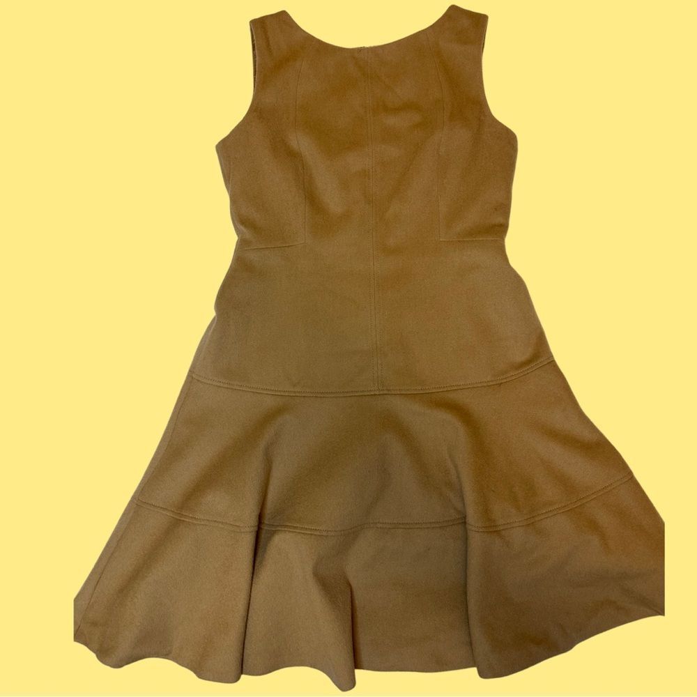 Hobbs London women's dress size 12 drop waist a line 100% wool camel brown color